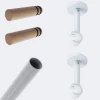 Kit de tringle à rideaux Blanc 200cm Diam.20mm Embout Cylindre Droit Bois - Fixation Mur - Boulet