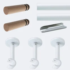 Kit de tringle à rideaux Blanc 300cm Diam.20mm Embout Cylindre Bois - Fixation Mur - Boulet