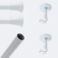 Kit de tringle à rideaux Blanc 150cm Diam.20mm Embout Pommeau - Fixation Plafond - Boulet