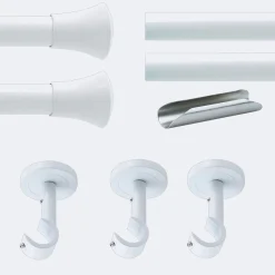 Kit de tringle à rideaux Blanc 300cm Diam.20mm Embout Pommeau - Fixation Plafond - Boulet