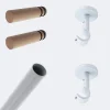 Kit de tringle à rideaux Blanc 200cm Diam.20mm Embout Cylindre Droit Bois - Fixation Plafond - Boulet