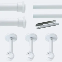 Kit de tringle à rideaux Blanc 300cm Diam.20mm Embout Chapeau - Fixation Mur - Boulet