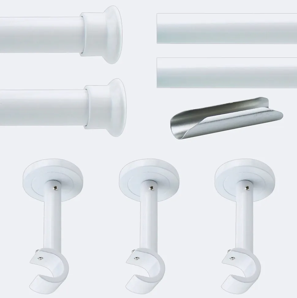 Kit de tringle à rideaux Blanc 300cm Diam.20mm Embout Chapeau - Fixation Mur - Boulet