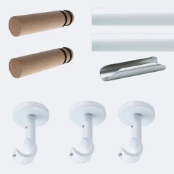 Kit de tringle à rideaux Blanc 300cm Diam.20mm Embout Cylindre Bois - Fixation Plafond - Boulet