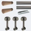 Kit de tringle à rideaux Carbone 300cm Diam.20mm Embout Cône Bois - Fixation Mur - Boulet