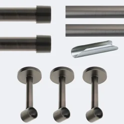 Kit de tringle à rideaux Carbone 300cm Diam.20mm Embout Capuchon - Fixation Mur - Boulet