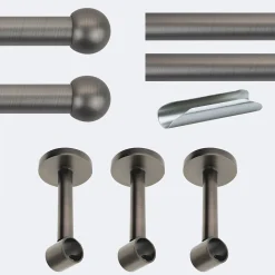 Kit de tringle à rideaux Carbone 300cm Diam.20mm Embout Boule - Fixation Mur - Boulet
