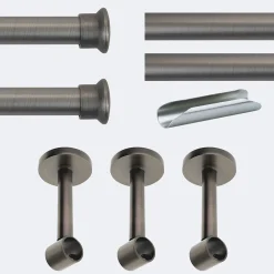 Kit de tringle à rideaux Carbone 300cm Diam.20mm Embout Chapeau - Fixation Mur - Boulet