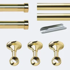 Kit de tringle à rideaux Laiton Poli Verni 300cm Diam.20mm Embout Capuchon - Fixation Plafond - Boulet