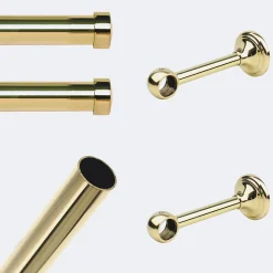 Kit de tringle à rideaux Laiton Poli Verni 150cm Diam.20mm Embout Capuchon - Fixation Mur - Boulet