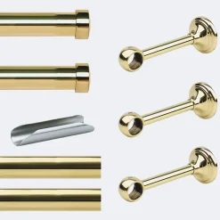 Kit de tringle à rideaux Laiton Poli Verni 300cm Diam.20mm Embout Capuchon - Fixation Mur - Boulet