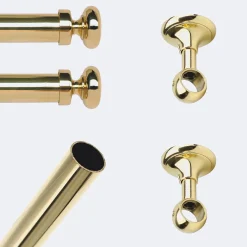 Kit de tringle à rideaux Laiton Poli Verni 200cm Diam.20mm Embout Regency - Fixation Plafond - Boulet
