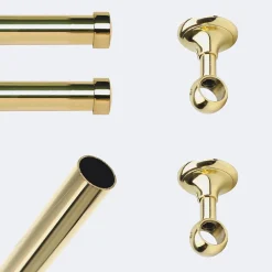 Kit de tringle à rideaux Laiton Poli Verni 150cm Diam.20mm Embout Capuchon - Fixation Plafond - Boulet