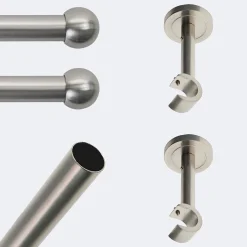 Kit de tringle à rideaux Nickel Mat 200cm Diam.20mm Embout Boule - Fixation Mur - Boulet