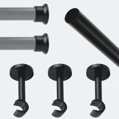 Kit de tringle à rideaux Noir Mat 250cm Diam.20mm Embout Chapeau - Fixation Mur - Boulet