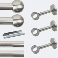 Kit de tringle à rideaux Nickel Mat 300cm Diam.28mm Embout Boule - Fixation Mur - Boulet