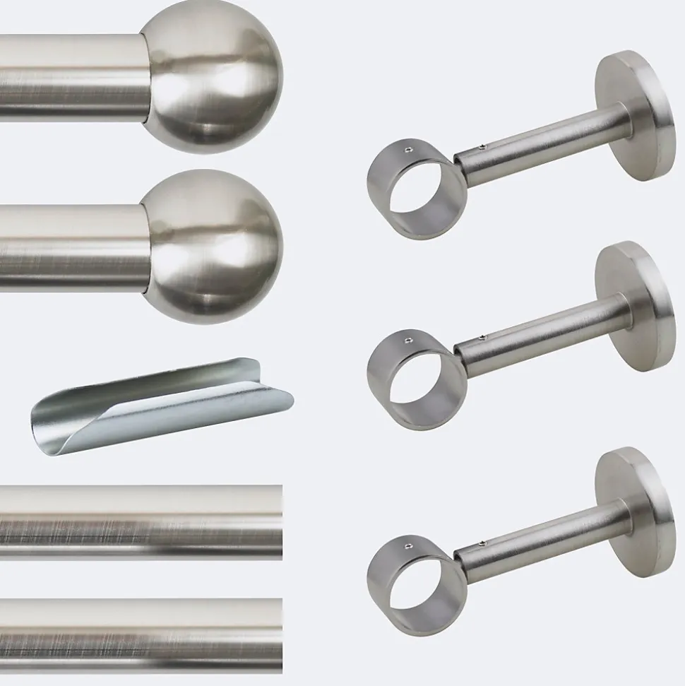 Kit de tringle à rideaux Nickel Mat 300cm Diam.28mm Embout Boule - Fixation Mur - Boulet