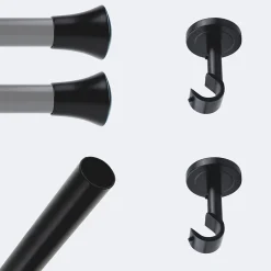 Kit de tringle à rideaux Noir Mat 150cm Diam.20mm Embout Pommeau - Fixation Mur - BOULET