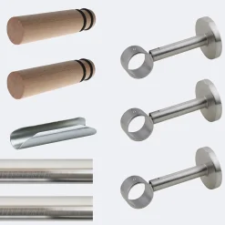 Kit de tringle à rideaux Nickel Mat 300cm Diam.28mm Embout Cylindre Bois - Fixation Mur - Boulet
