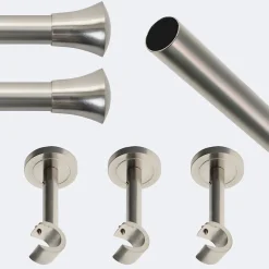 Kit de tringle à rideaux Nickel Mat 250cm Diam.20mm Embout Pommeau - Fixation Mur - Boulet