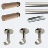 Kit de tringle à rideaux Nickel Mat 300cm Diam.20mm Embout Cylindre Bois - Fixation Plafond - Boulet