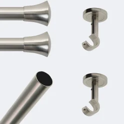 Kit de tringle à rideaux Nickel Mat 150cm Diam.20mm Embout Pommeau Lisse - Fixation Plafond - Boulet