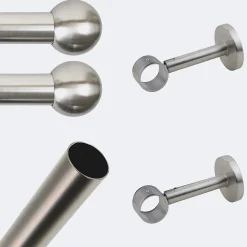 Kit de tringle à rideaux Nickel Mat 150cm Diam.28mm Embout Boule - Fixation Mur - Boulet