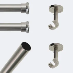 Kit de tringle à rideaux Nickel Mat 200cm Diam.20mm Embout Chapeau - Fixation Plafond - Boulet