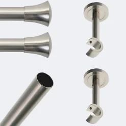 Kit de tringle à rideaux Nickel Mat 200cm Diam.20mm Embout Pommeau - Fixation Mur - Boulet