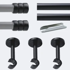 Kit de tringle à rideaux Noir Mat 300cm Diam.20mm Embout Cylindre 2ST - Fixation Mur - Boulet
