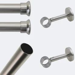 Kit de tringle à rideaux Nickel Mat 150cm Diam.28mm Embout Chapeau - Fixation Mur - Boulet