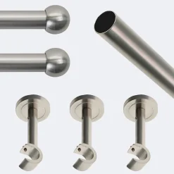 Kit de tringle à rideaux Nickel Mat 250cm Diam.20mm Embout Boule - Fixation Mur - Boulet