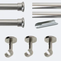 Kit de tringle à rideaux Nickel Mat 300cm Diam.20mm Embout Chapeau - Fixation Plafond - Boulet