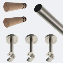 Kit de tringle à rideaux Nickel Mat 250cm Diam.20mm Embout Cône Bois - Fixation Mur - Boulet