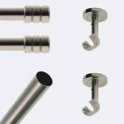 Kit de tringle à rideaux Nickel Mat 150cm Diam.20mm Embout Cylindre - Fixation Plafond - Boulet