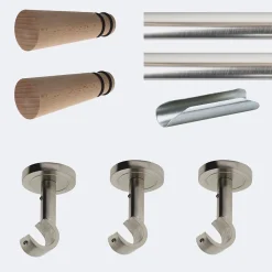 Kit de tringle à rideaux Nickel Mat 300cm Diam.20mm Embout Cône Bois - Fixation Plafond - Boulet