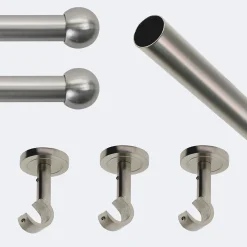 Kit de tringle à rideaux Nickel Mat 250cm Diam.20mm Embout Boule - Fixation Plafond - Boulet