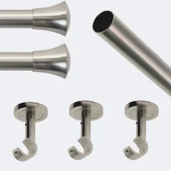 Kit de tringle à rideaux Nickel Mat 250cm Diam.20mm Embout Pommeau - Fixation Plafond - Boulet