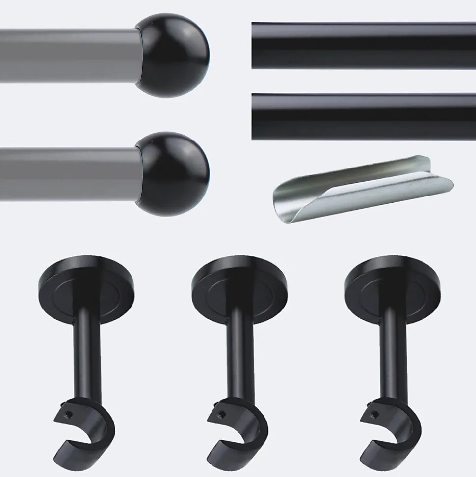Kit de tringle à rideaux Noir Mat 300cm Diam.20mm Embout Boule - Fixation Mur - Boulet