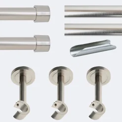 Kit de tringle à rideaux Nickel Mat 300cm Diam.20mm Embout Capuchon - Fixation Mur - Boulet
