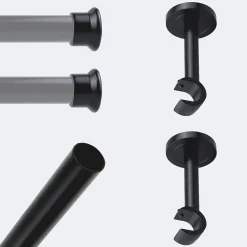 Kit de tringle à rideaux Noir Mat 150cm Diam.20mm Embout Chapeau - Fixation Mur - Boulet