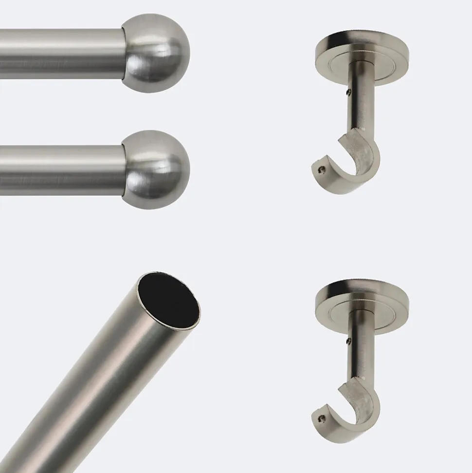 Kit de tringle à rideaux Nickel Mat 200cm Diam.20mm Embout Boule - Fixation Plafond - Boulet