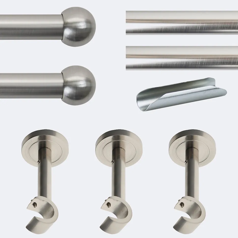 Kit de tringle à rideaux Nickel Mat 300cm Diam.20mm Embout Boule - Fixation Mur - Boulet
