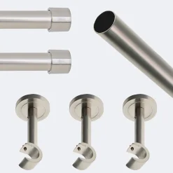 Kit de tringle à rideaux Nickel Mat 250cm Diam.20mm Embout Capuchon - Fixation Mur - Boulet