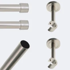 Kit de tringle à rideaux Nickel Mat 150cm Diam.20mm Embout Capuchon - Fixation Mur - Boulet