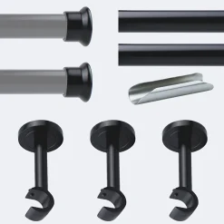 Kit de tringle à rideaux Noir Mat 300cm Diam.20mm Embout Chapeau - Fixation Mur - Boulet