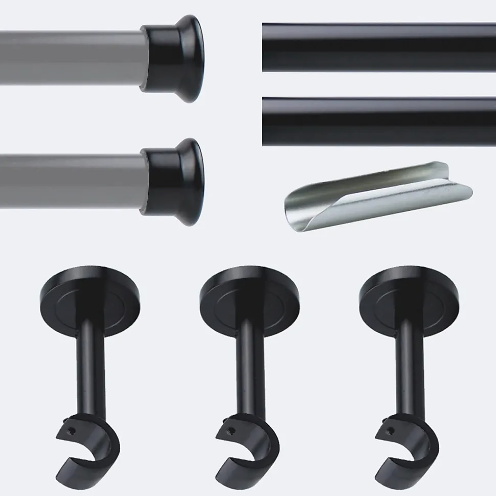 Kit de tringle à rideaux Noir Mat 300cm Diam.20mm Embout Chapeau - Fixation Mur - Boulet