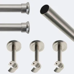 Kit de tringle à rideaux Nickel Mat 250cm Diam.20mm Embout Chapeau - Fixation Mur - Boulet