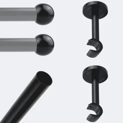 Kit de tringle à rideaux Noir Mat 150cm Diam.20mm Embout Boule - Fixation Mur - Boulet