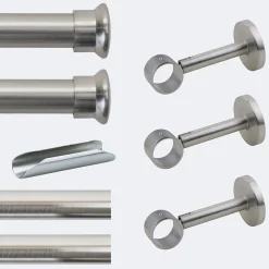 Kit de tringle à rideaux Nickel Mat 300cm Diam.28mm Embout Chapeau - Fixation Mur - Boulet